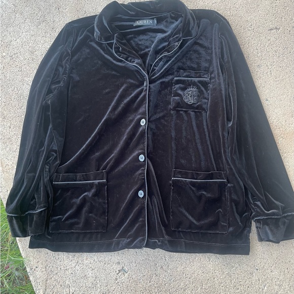 Lauren Ralph Lauren womens velvet pajama top LG black label logo Large - Picture 3 of 6